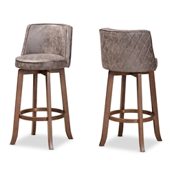 Baxton Studio Adams Modern Transitional Distressed Grey Fabric Upholstered and Walnut Brown Finished Wood 2-Piece Bar Stool Set